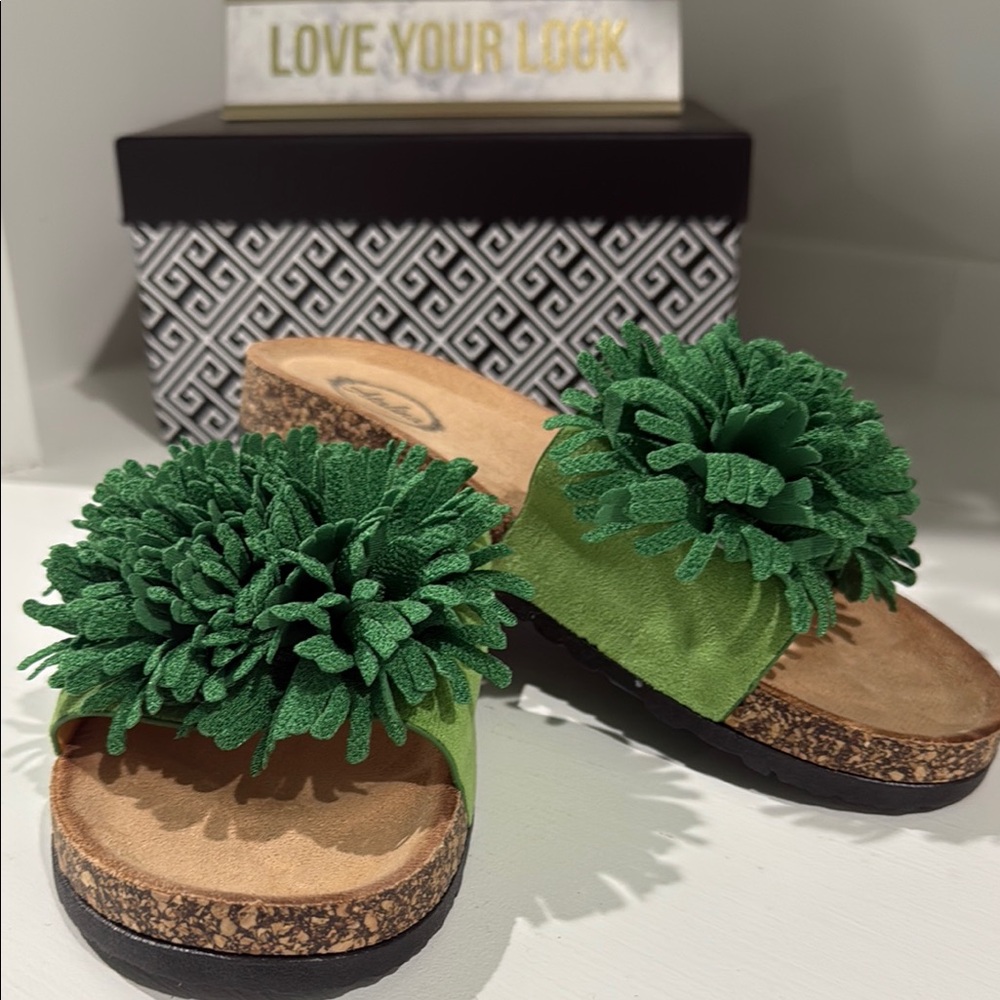 Green Floral Cork Sandals